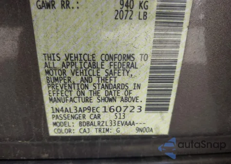 2014 Nissan Altima 2.5 S from USA, damaged, VIN 1N4AL3AP9EC160723